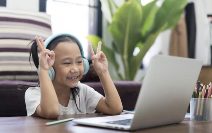 Student focused on learning activities on laptop